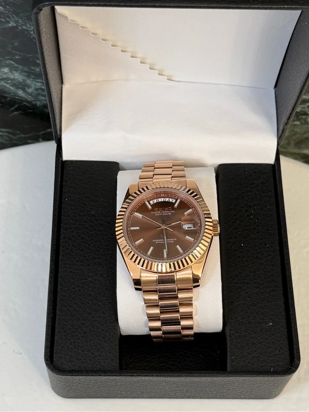 Seiko Rose Gold Tone Day-Date Men's Bracelet Watch